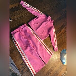 btween Pink Sweatshirt & Joggers Set with Red Heart Trim